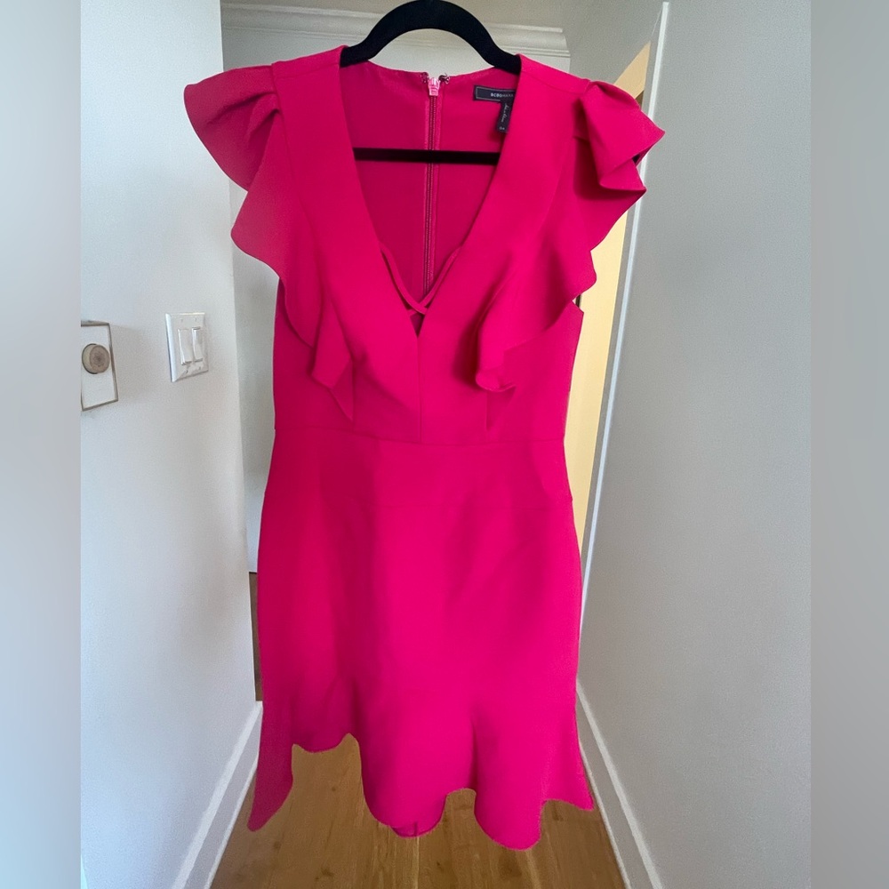 BCBG Magenta Pink Ruffle Cocktail Dress size 4